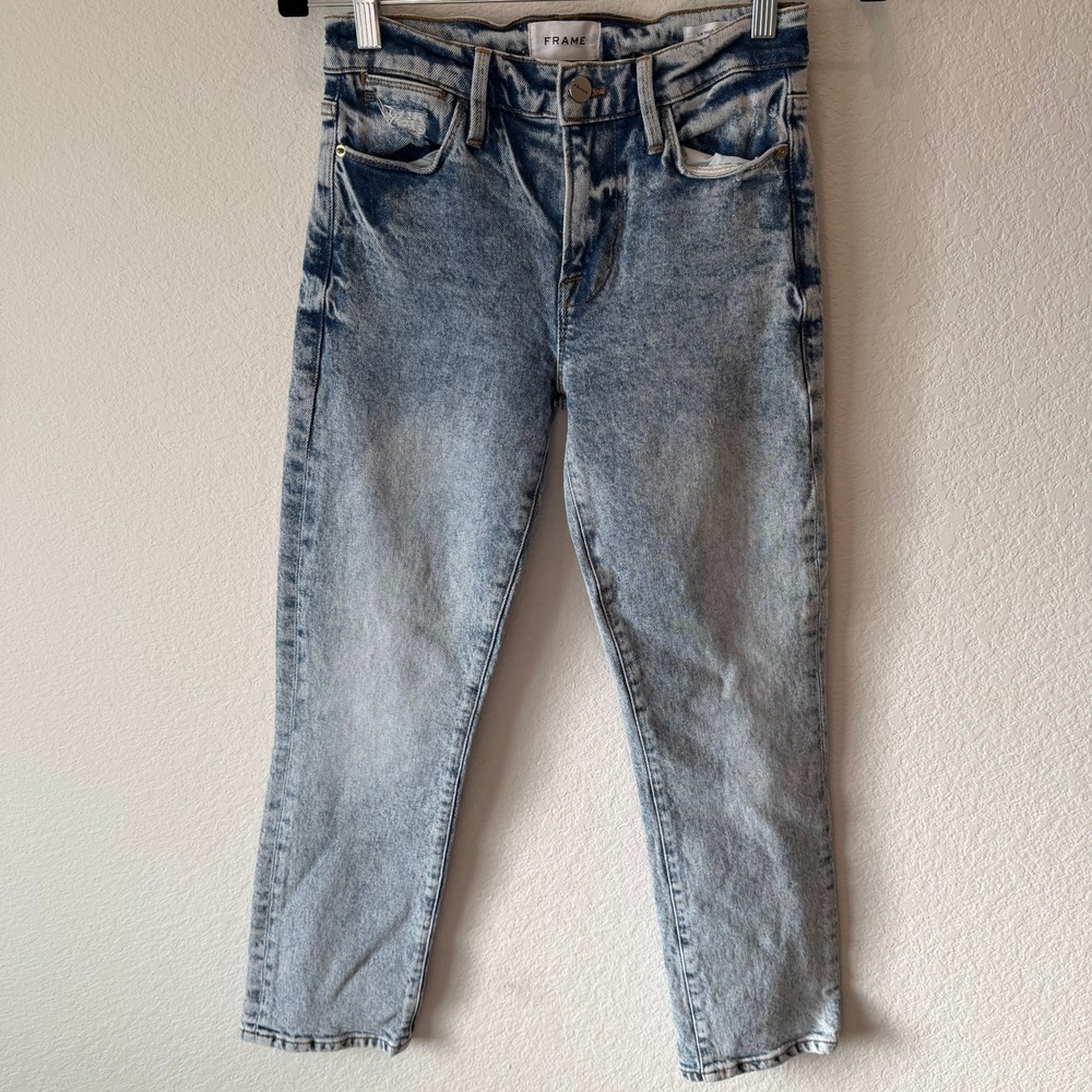 Frame Le High Straight Jeans Acid Wash Blue High Rise Cropped Denim Size 24